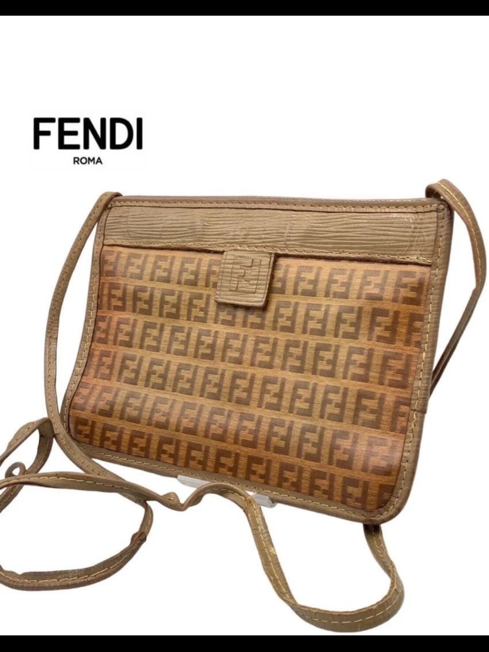 Fendi Brown Tan FF Logo Crossbody Shoulder Bag